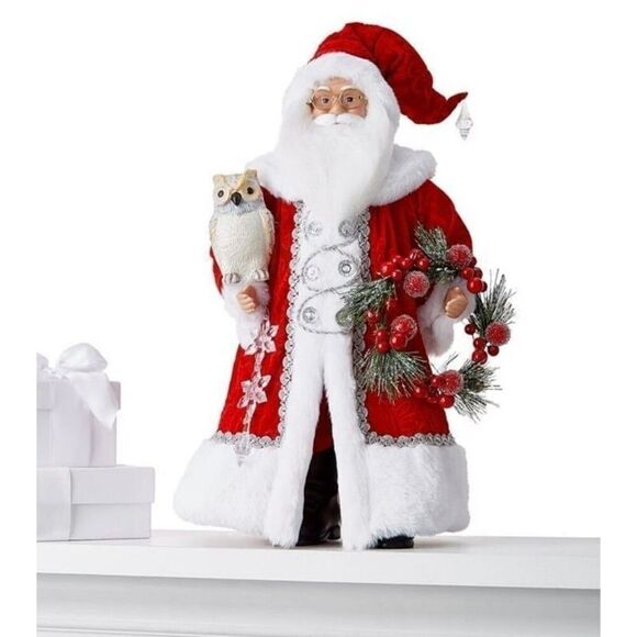 HOLIDAY LANE 18"H Fabric Standing Santa with Wreath and Owl - Picture 1 of 4